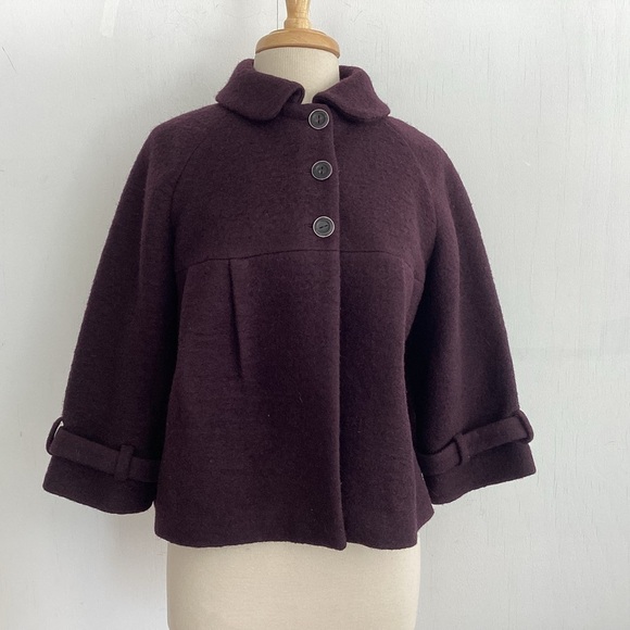 Zara wool blend, lined,cropped, swing peterpan collar 3 button plum jacket Sz XL - Picture 1 of 12